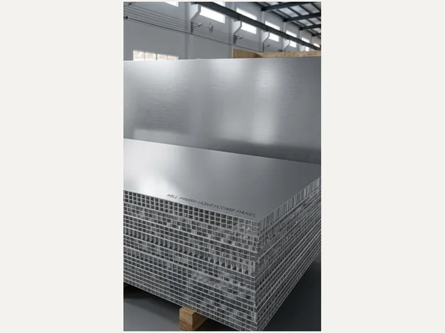Mill-finish aluminium honeycomb sheets stacked for fabrication