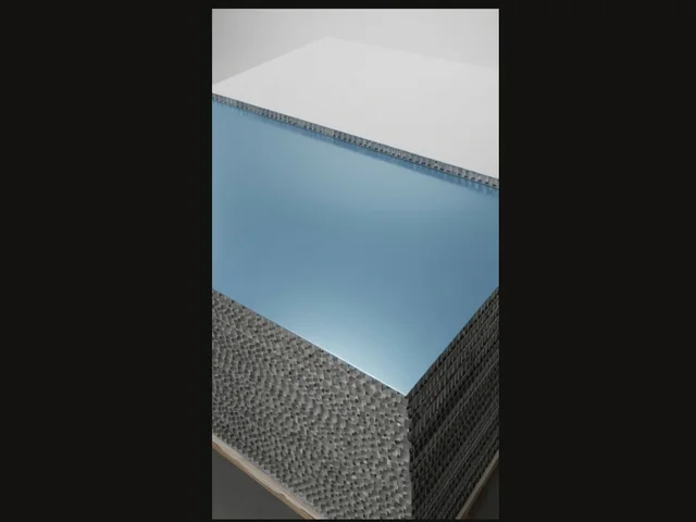Blue pre-coated aluminium honeycomb panel showing the cellular edge