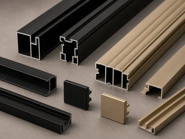 Black and champagne aluminium batten profile cross-sections
