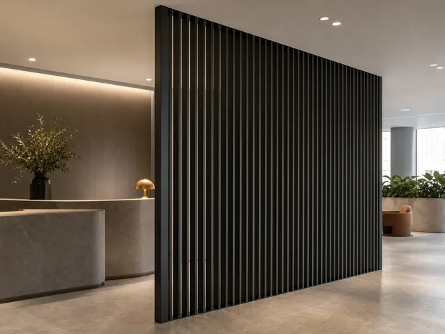 Freestanding black aluminium batten screen