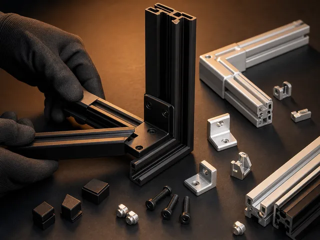 Technician fitting connectors into aluminium profiles