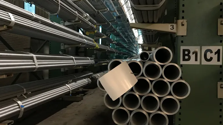 Aluminium profiles in a workshop rack, seen in cross-section